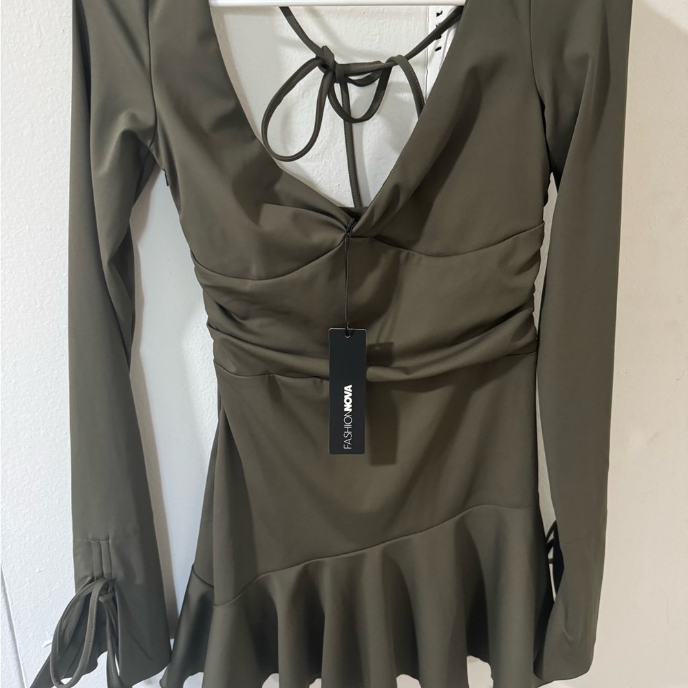 Fashion Nova Olive Long Sleeve Dress